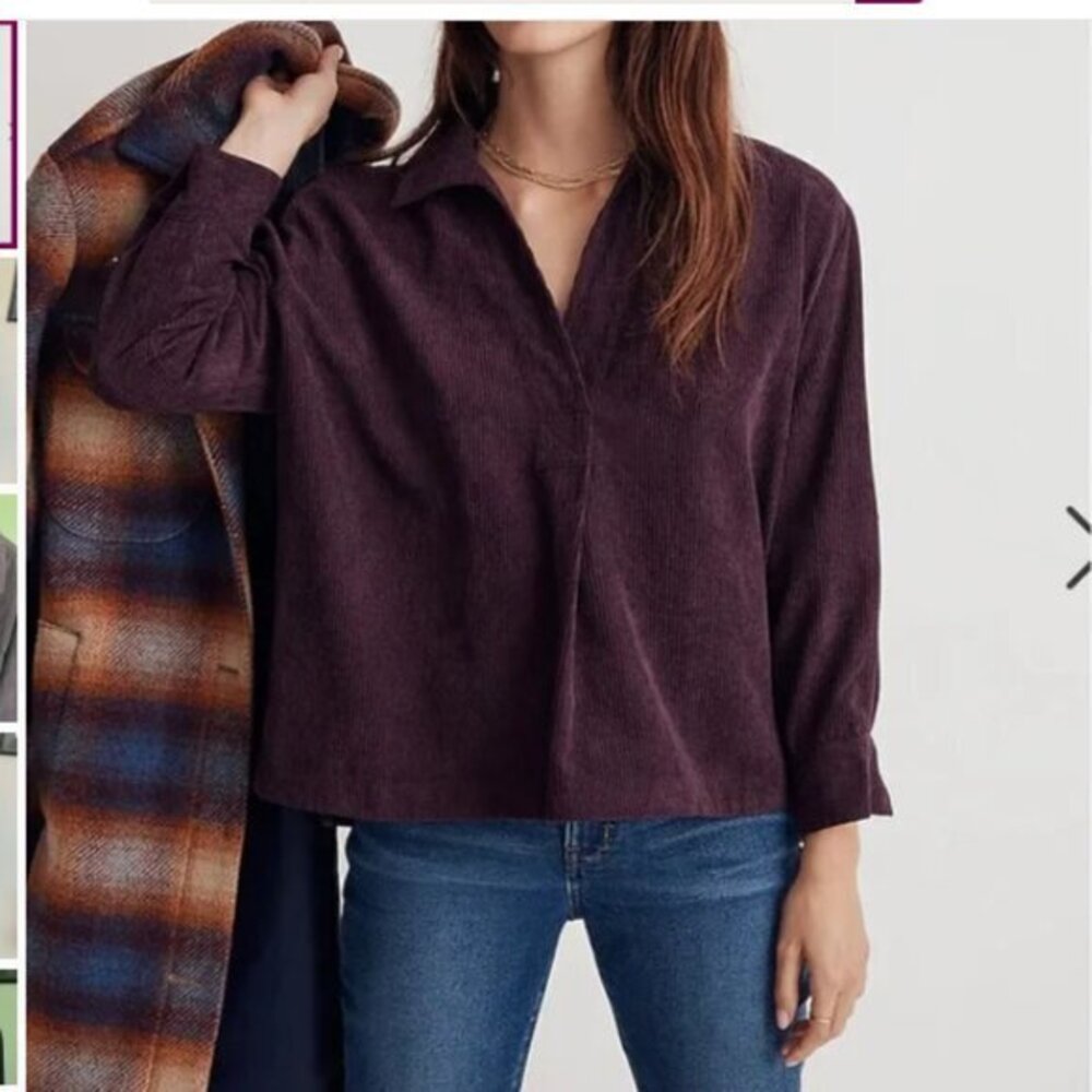 Madewell Corduroy Lakeline Long-Sleeve Popover Shirt Size XS